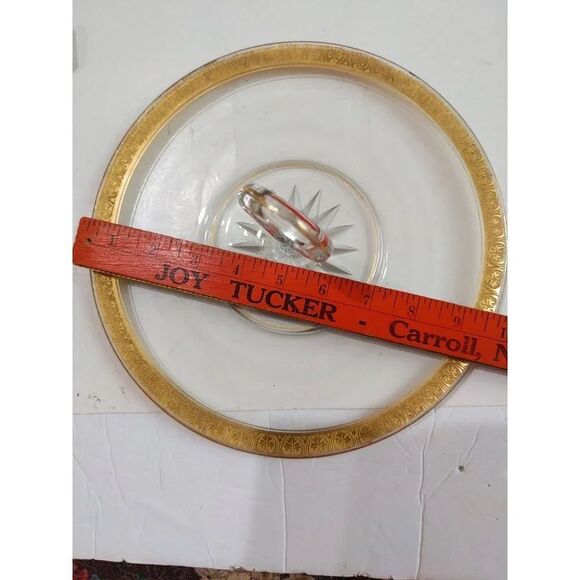 Vintage serving tray clear  glass gold trim handle   tidbit candy entertaining - Picture 10 of 10